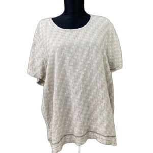 FLAX Linen Textured Dots Blouse Top women’s Size Medium Beige Boxy short sleeve